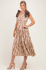 Brown Plaid Shoulder Tie Maternity Dress