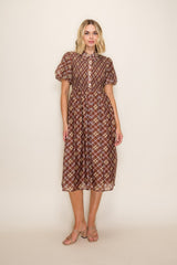 Brown Plaid Smocked Maternity Shirt Dress