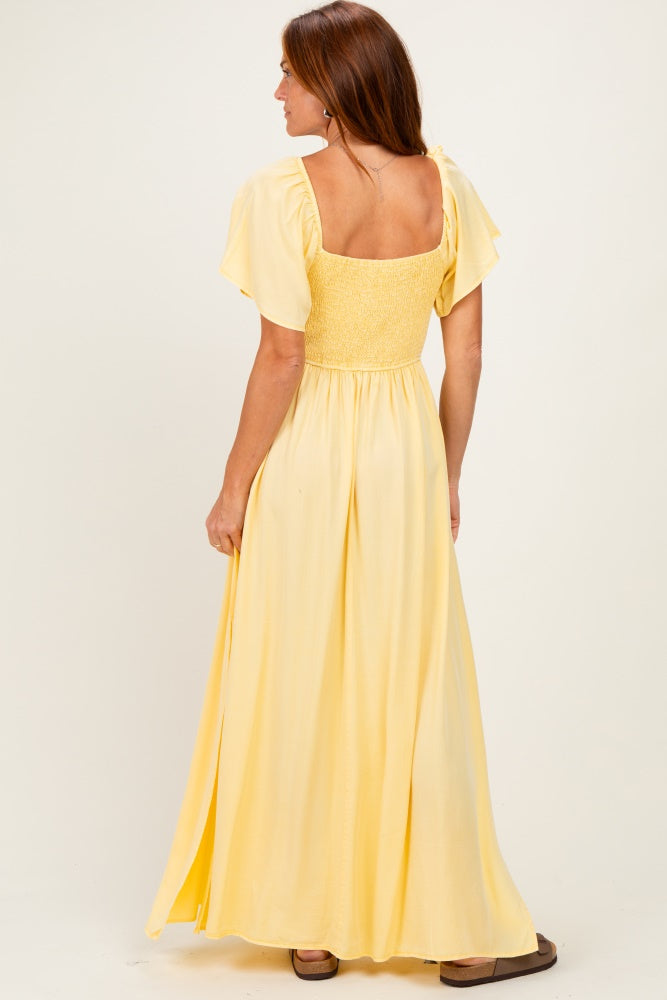 Yellow Chambray Smocked Maxi Dress