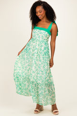Green Floral Shoulder Bow Maternity Maxi Dress
