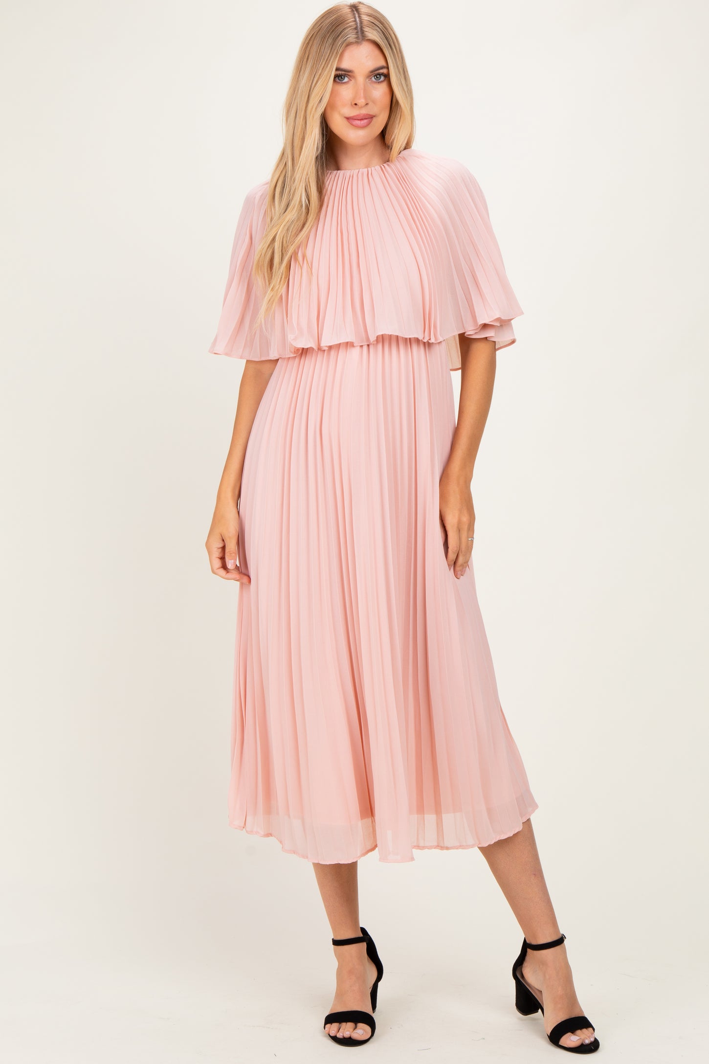 Blush Pleated Cape Maternity Midi Dress
