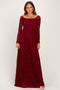 Burgundy Floral Lace Long Sleeve Off Shoulder Maxi Dress