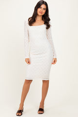 Ivory Long Sleeve Fitted Lace Maternity Dress