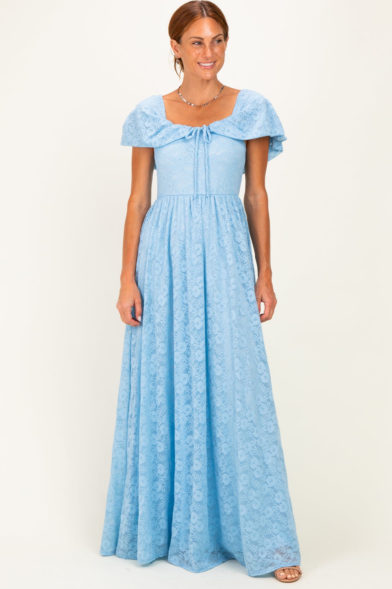 Light Blue Lace Maternity Maxi Dress