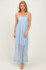 Light Blue Sleeveless Lace Maternity Maxi Dress