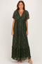 Olive Lace Flutter Sleeve Tiered Maxi Dress