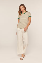 Green Striped Ribbed Knit T-Shirt