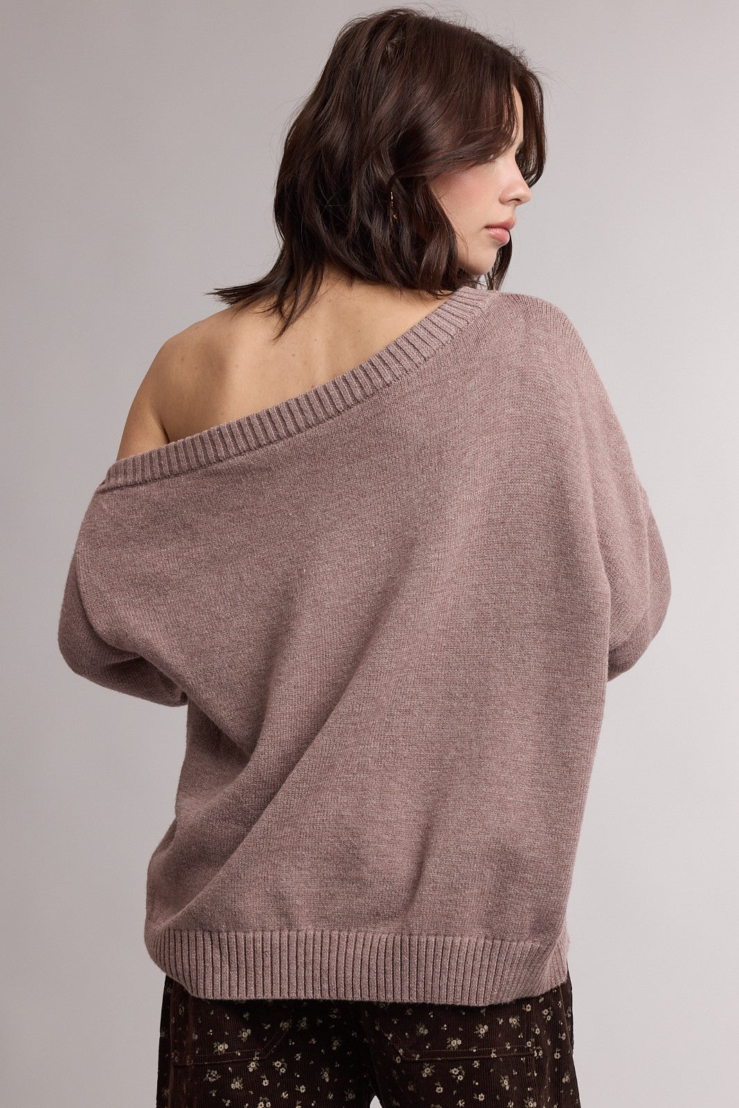 Mink Oversized One Shoulder Sweater