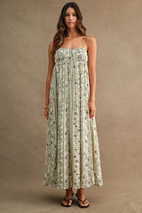 Cream Floral Empire Waist Sleeveless Maternity Midi Dress