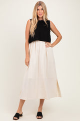 Black/ Cream Sleeveless Sweater Top Colorblock Maternity Midi Dress