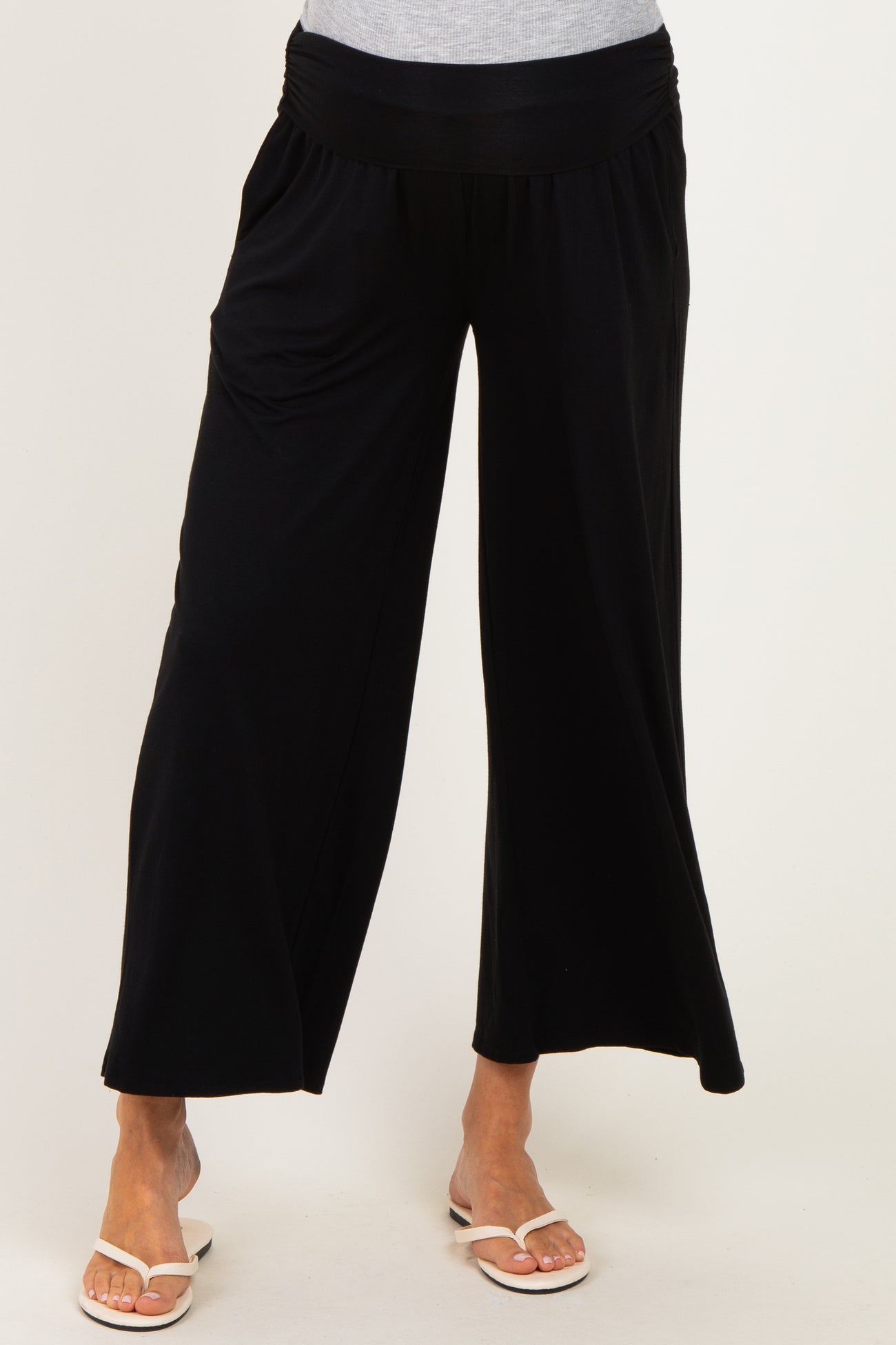 Black Wide Waist Band Maternity Wide Leg Maternity Pants