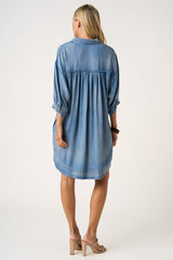 Light Denim Chambray Dolman Sleeve Shirt Dress