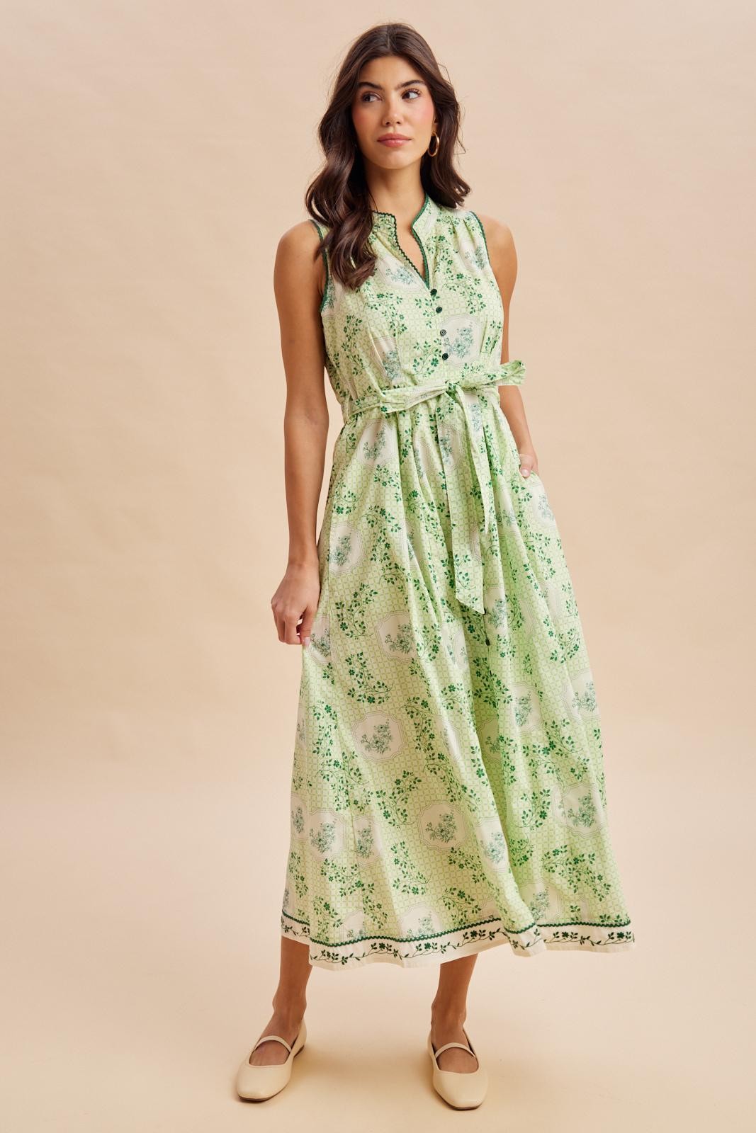 Fern Floral Button Up Tie Waist Maternity Midi Dress