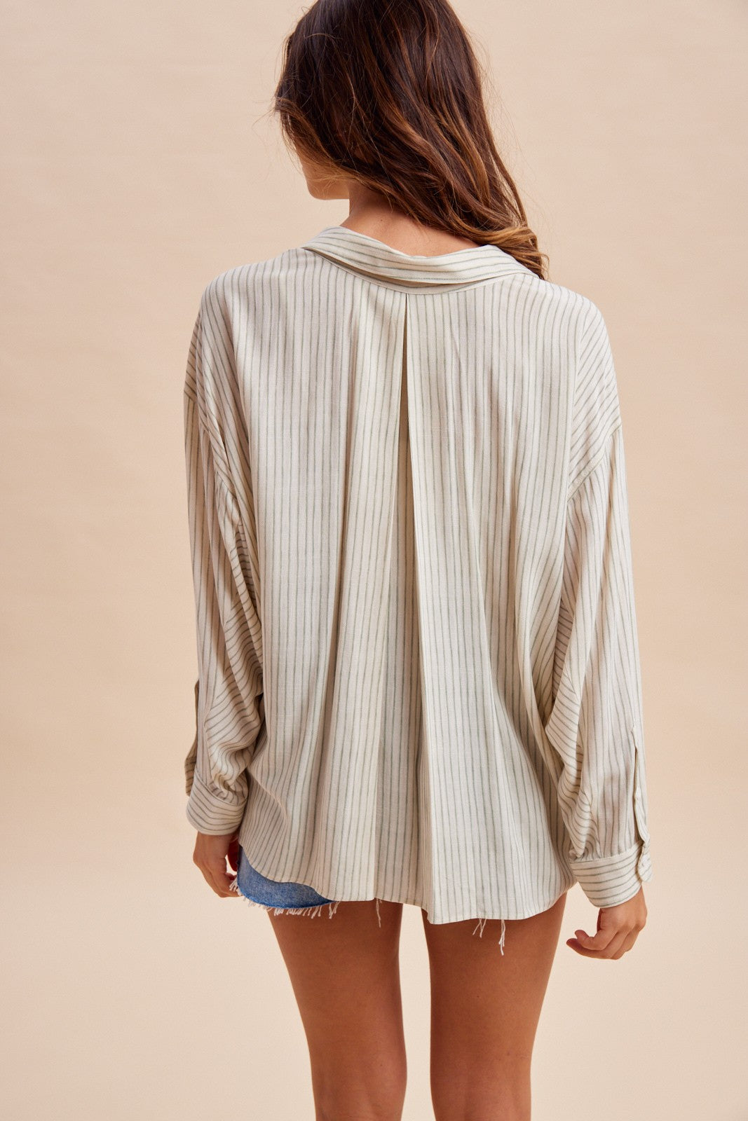 Sage Striped Oversized Sheer Linen Button Down