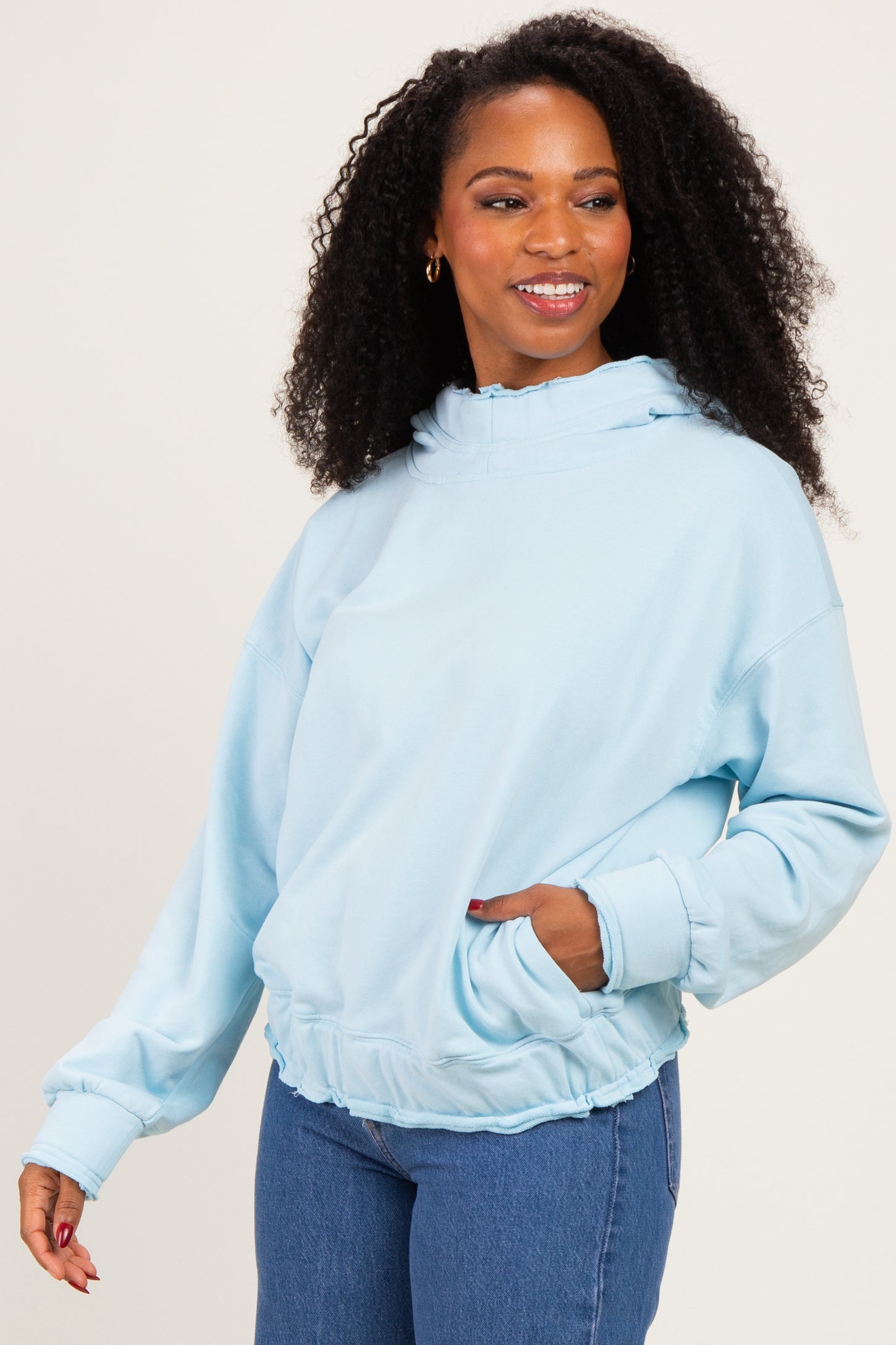 Blue Sky Oversized Fleece Terry Hoodie