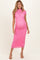 Pink Sheer Lace Overlay Short Sleeve Maternity Midi Dress