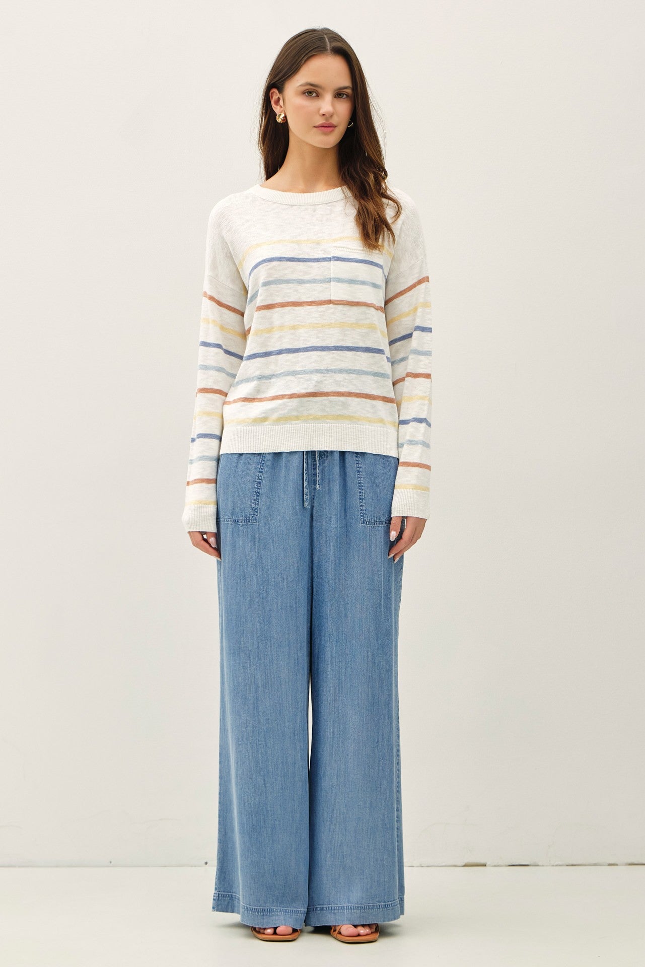 Medium Wash Chambray Wide Leg Pants