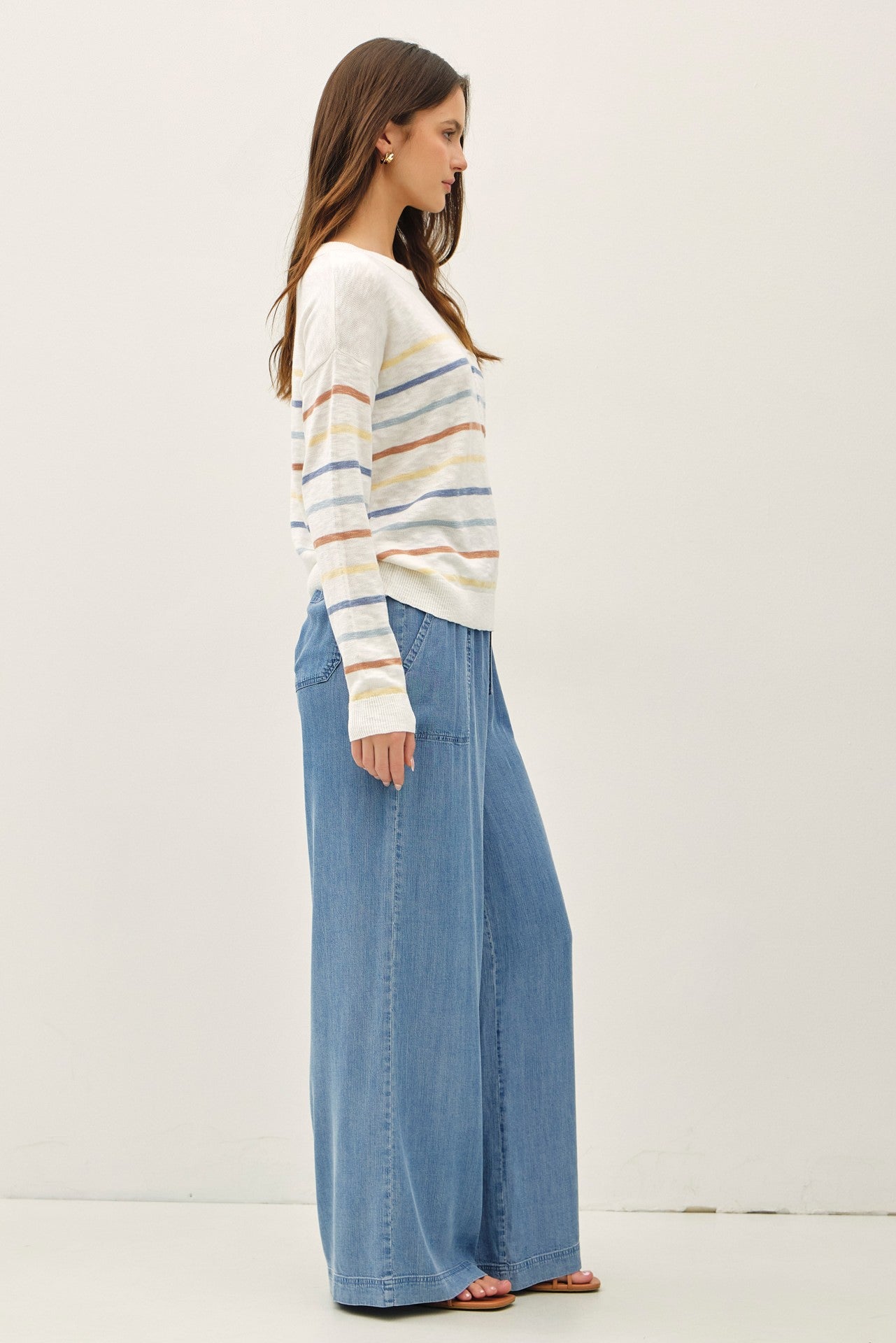 Medium Wash Chambray Wide Leg Pants