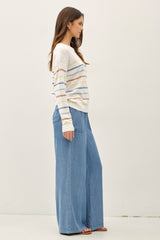 Medium Wash Chambray Wide Leg Pants