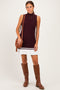 Burgundy Colorblock Ribbed Knit Mini Dress