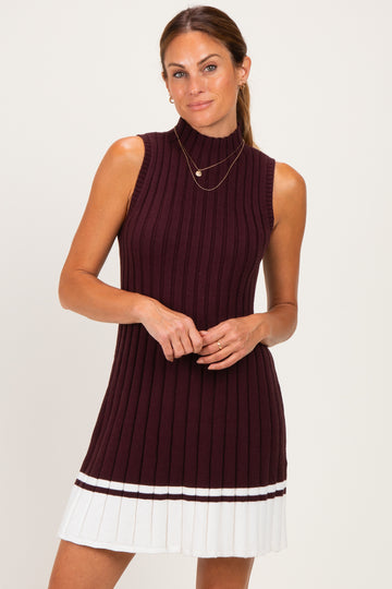 Burgundy Colorblock Ribbed Knit Mini Dress