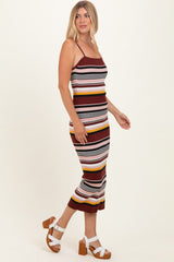 Burgundy Multi Stripe Knit Midi Dress