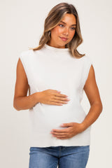 Off White Mock Neck Maternity Sweater Vest