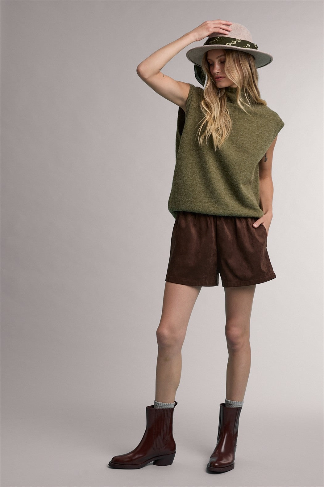 Olive Mock Neck Maternity Sweater Vest