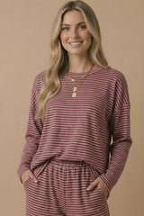 Burgundy Striped Oversized French Terry Top
