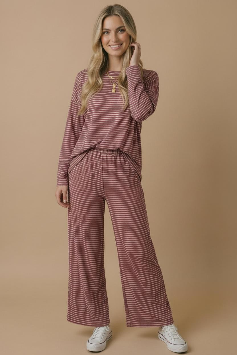 Burgundy Striped Oversized French Terry Top