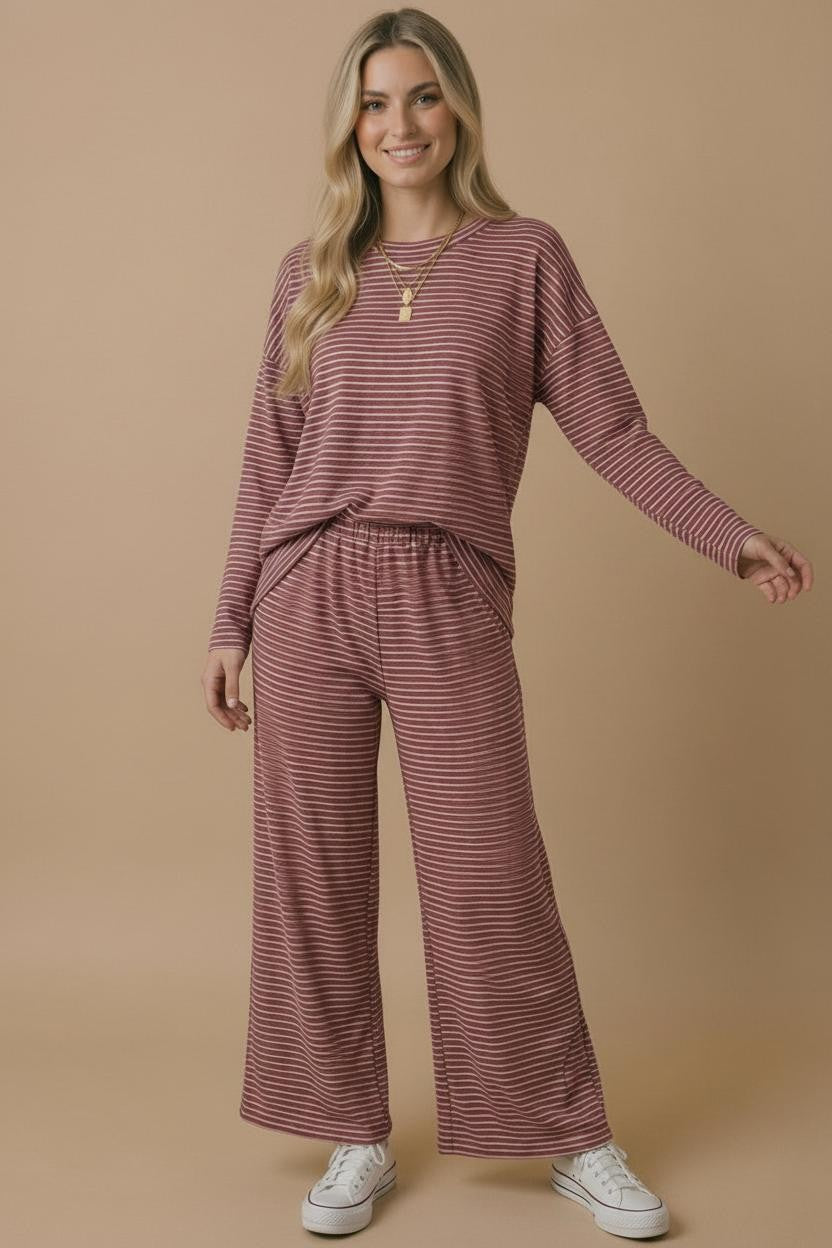 Burgundy Striped Oversized French Terry Top