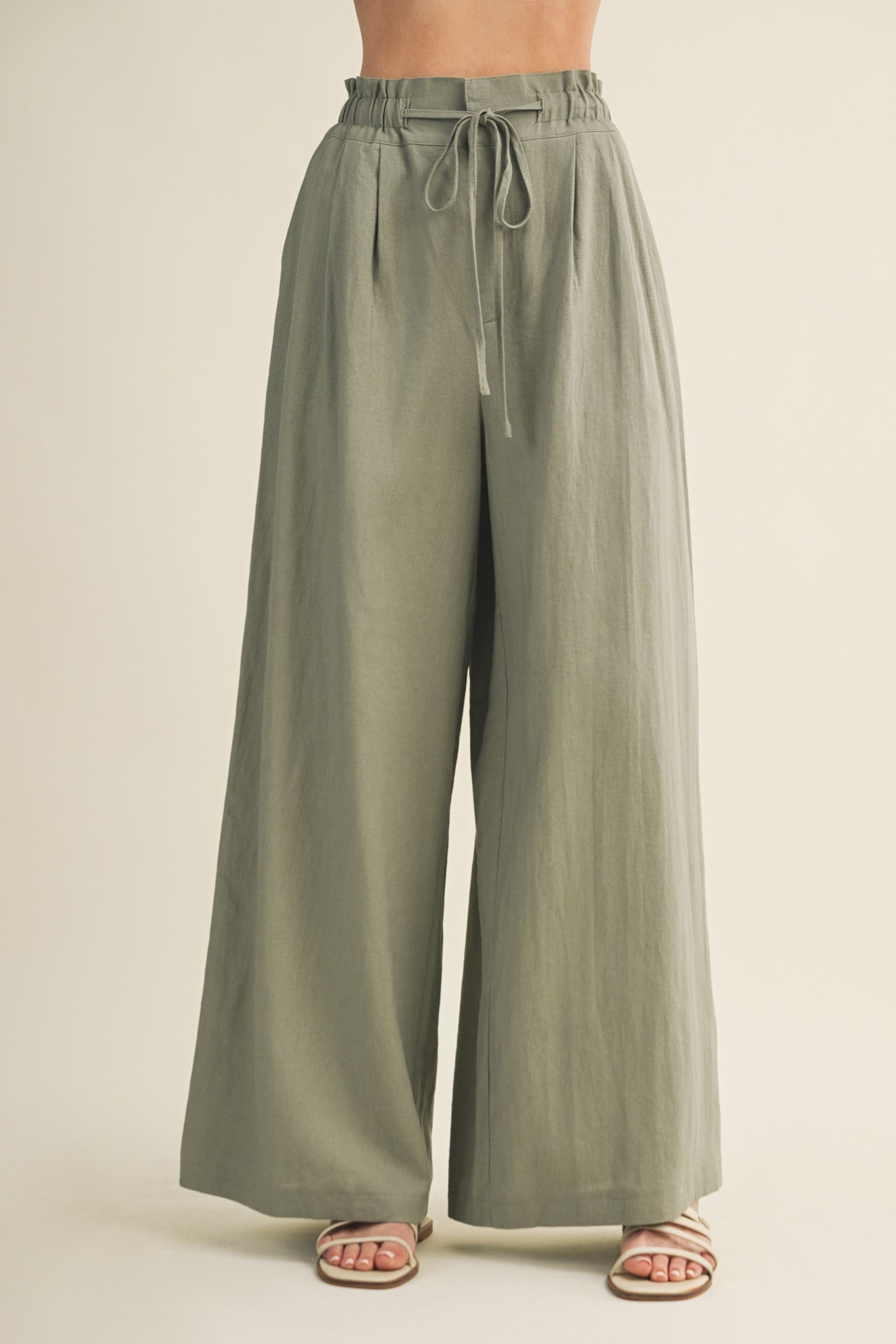 Dried Basil Linen Wide Leg Maternity Pants