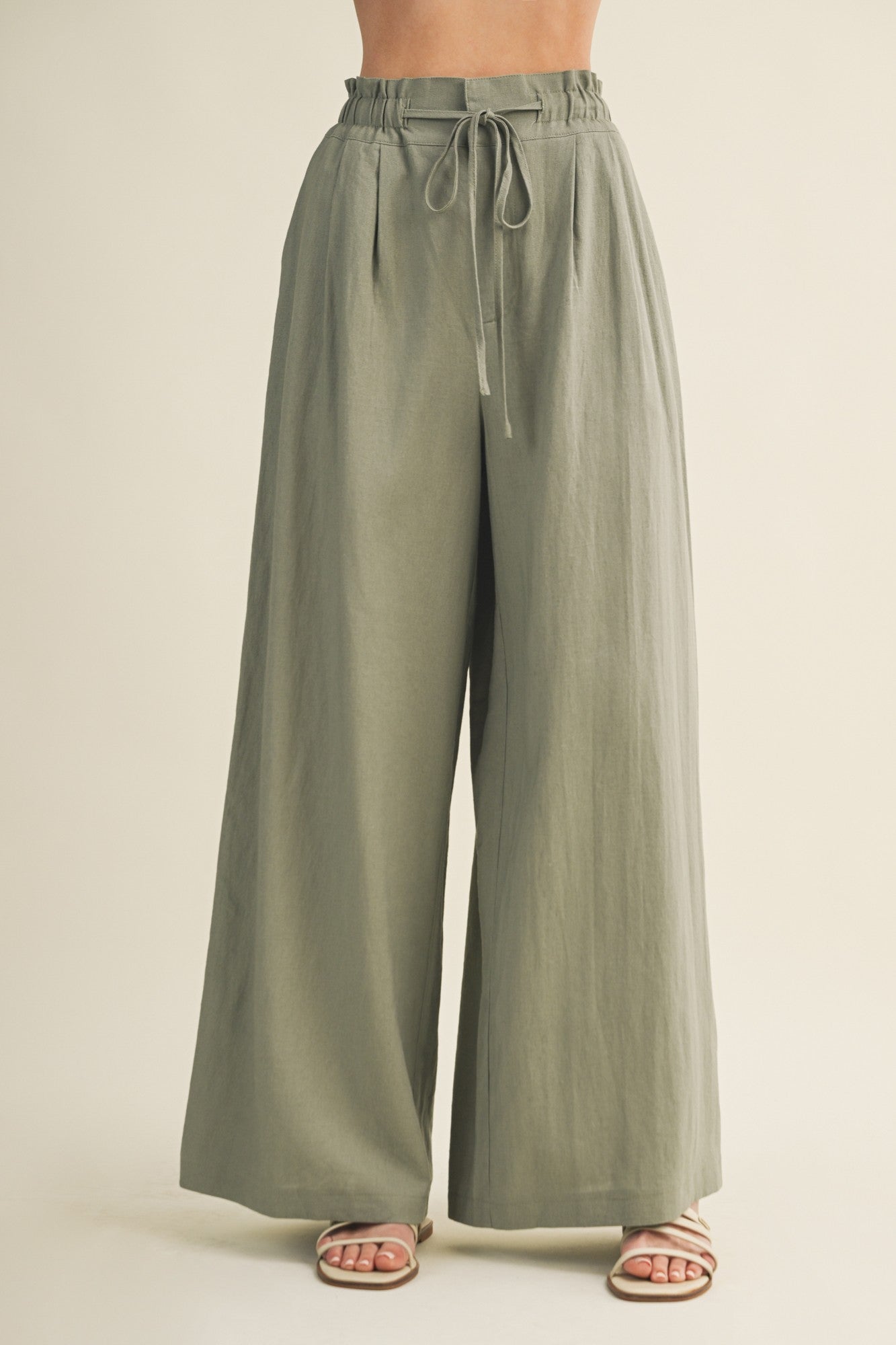 Dried Basil Linen Wide Leg Maternity Pants