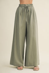 Dried Basil Linen Wide Leg Maternity Pants