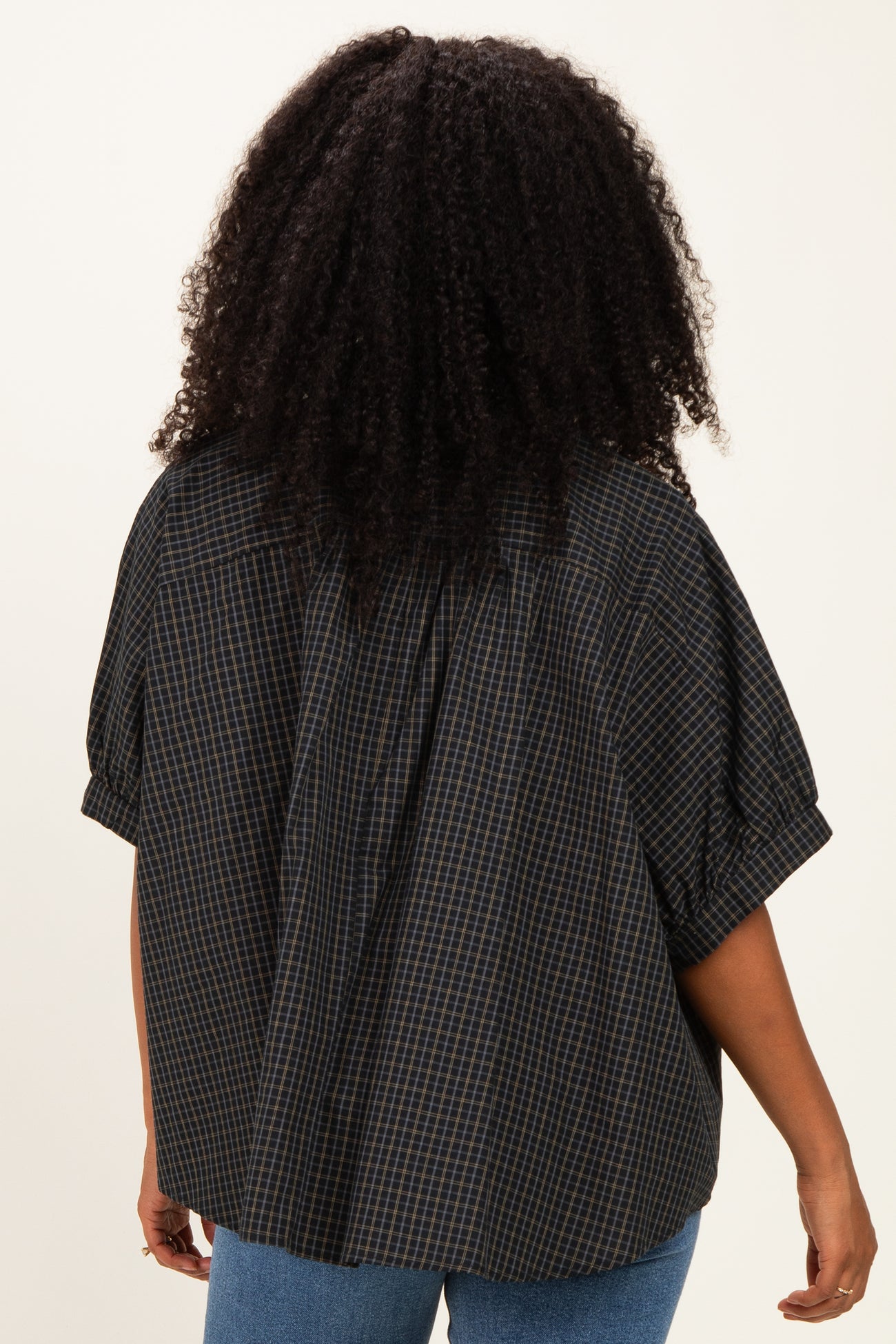 Midnight Oversized Check Plaid Button Down Shirt