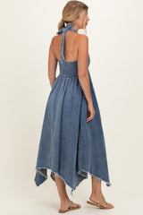 Light Denim Smocked Halter Handkerchief Dress