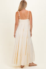 Cream Crochet Detail Tiered Shoulder Tie Maxi Dress