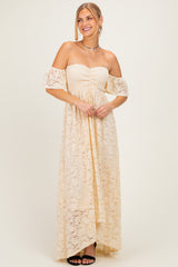 Ivory Lace Off Shoulder Maternity Maxi Dress