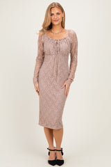 Mocha Lace Long Sleeve Maternity Midi Dress