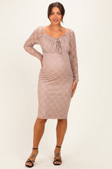 Mocha Lace Long Sleeve Maternity Midi Dress