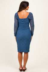 Blue Lace Long Sleeve Maternity Midi Dress