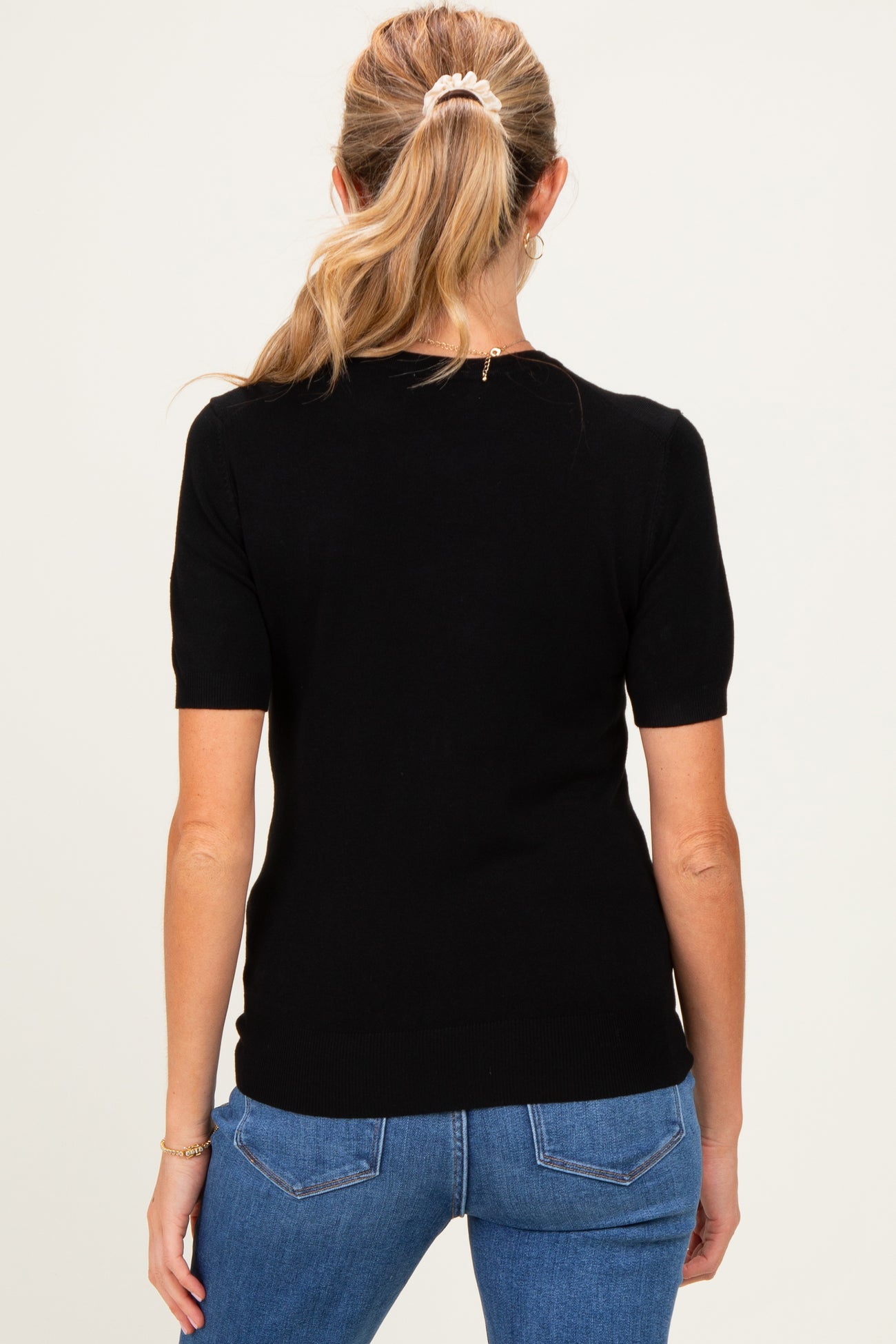 Black Basic Short Sleeve Maternity Sweater Top