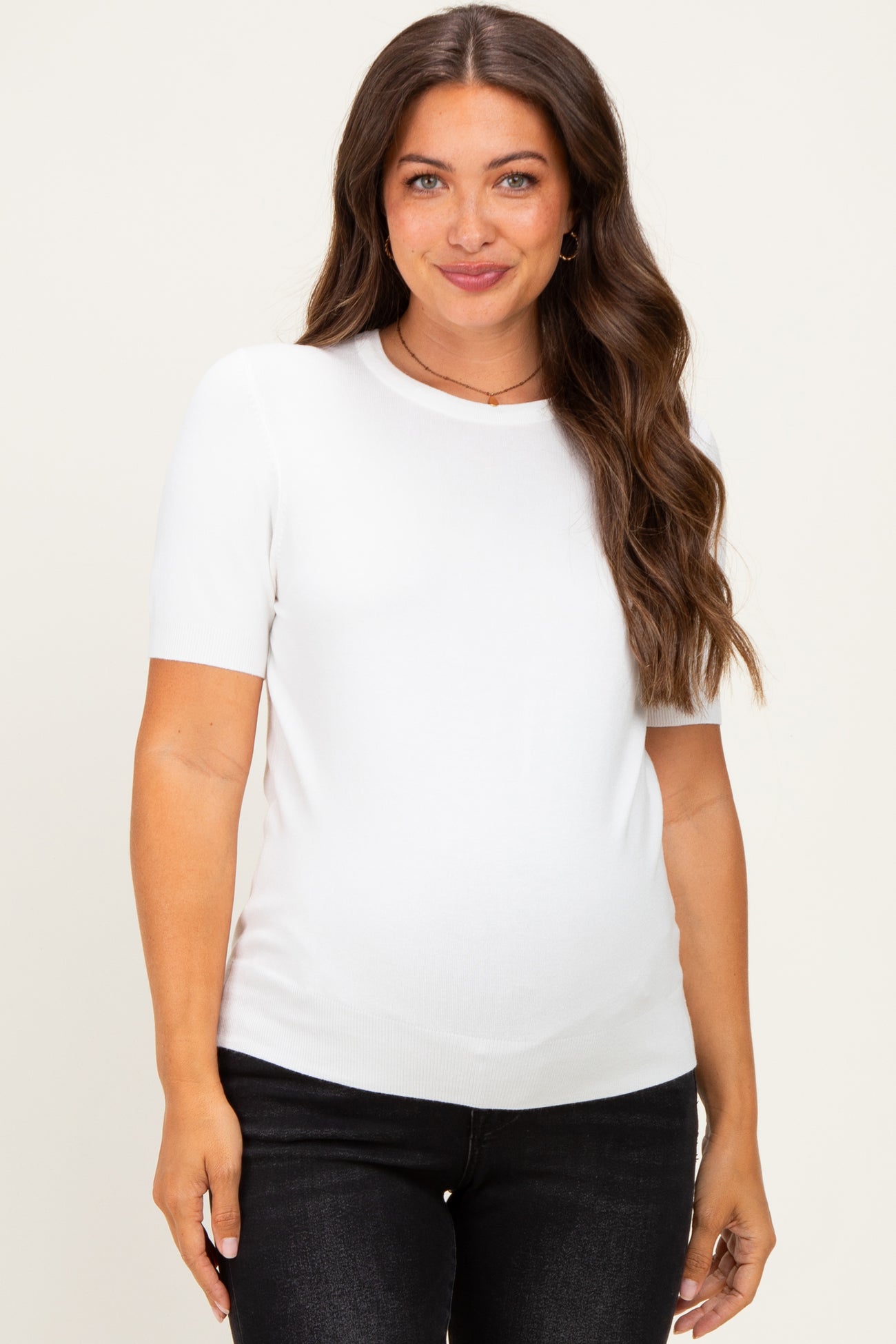 Ivory Basic Short Sleeve Maternity Sweater Top