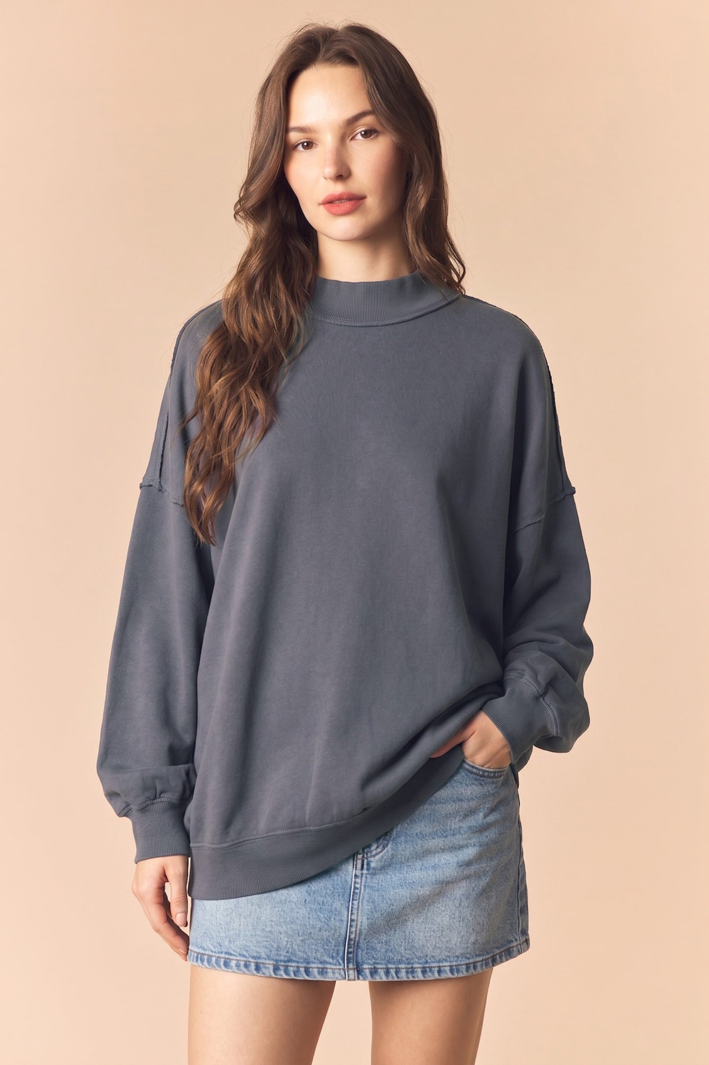 Charcoal Oversized High Neck Maternity Sweatshirt