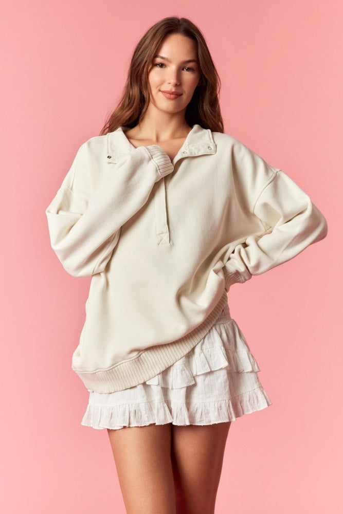 Cream Snap Collar Oversized Maternity Sweatshirt