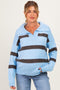 Blue Striped Collared Relaxed Maternity Sweater