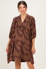 Brown Paisley Puff Sleeve Maternity Dress