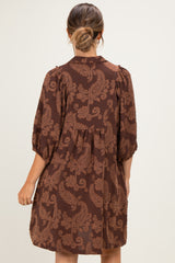 Brown Paisley Puff Sleeve Maternity Dress