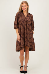 Brown Paisley Puff Sleeve Maternity Dress
