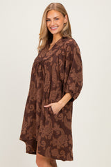 Brown Paisley Puff Sleeve Dress